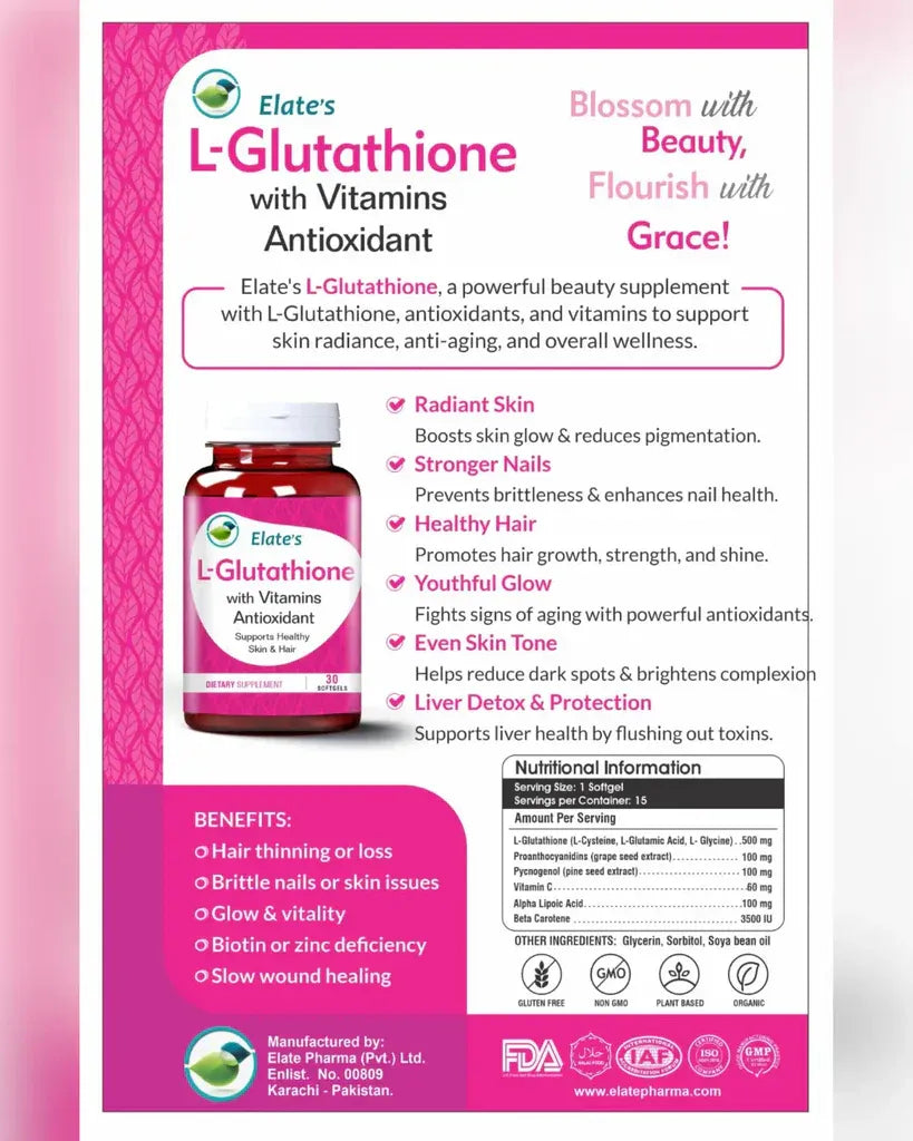 Elate’s L-Glutathione with Supporting Vitamins