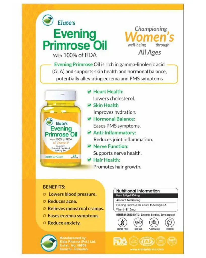 Elate’s Evening Primrose Oil Softgels