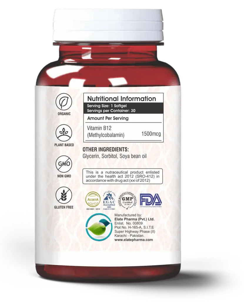 Elate’s Vitamin B12 1500 mcg Supplement
