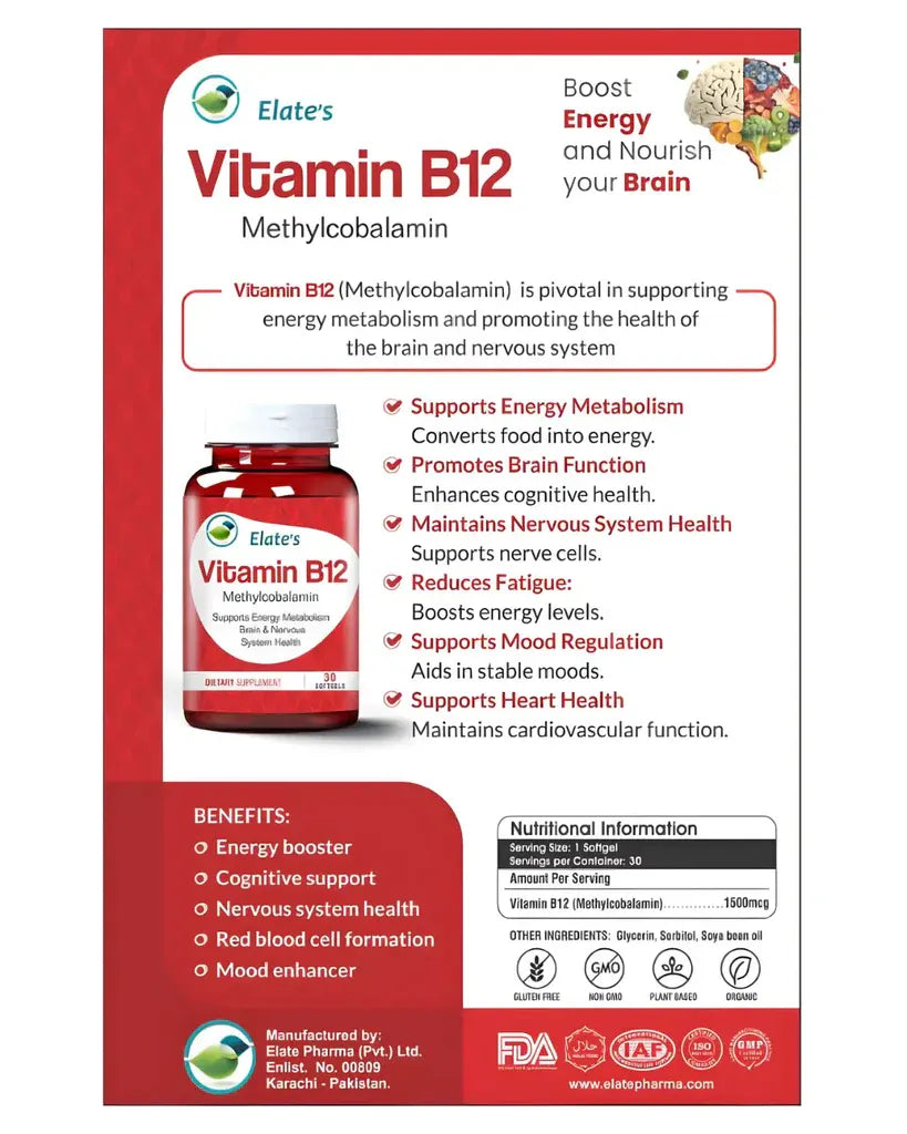 Elate’s Vitamin B12 1500 mcg Supplement